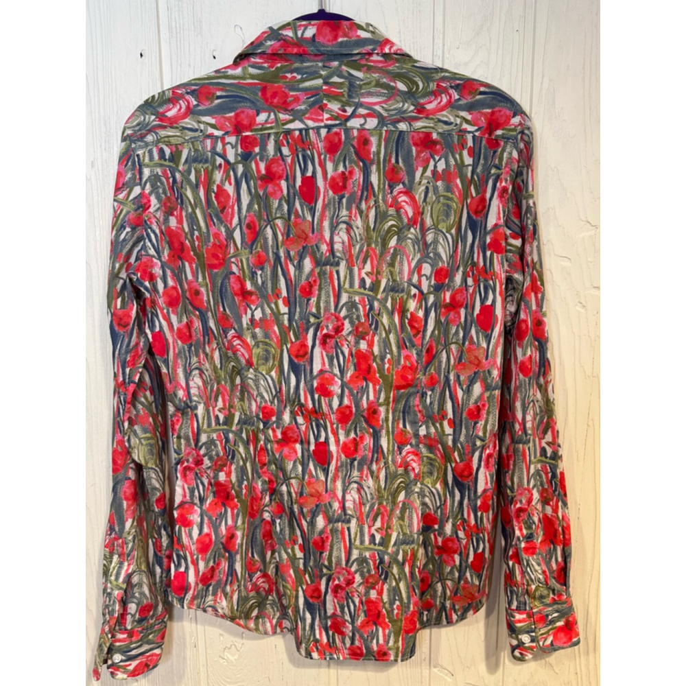 Ann Washburn Floral Button Down Shirt Size L Red Green - Picture 5 of 7